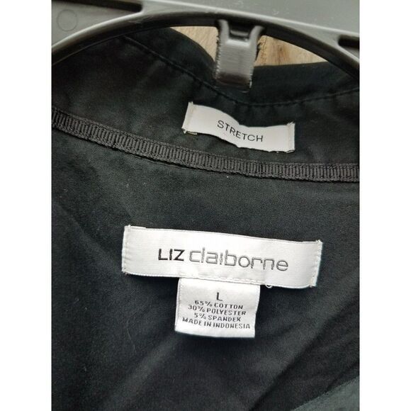 Large Liz Claiborne Button Down Junior Shirt Top Long Sleeve Black Waitress - Picture 6 of 7